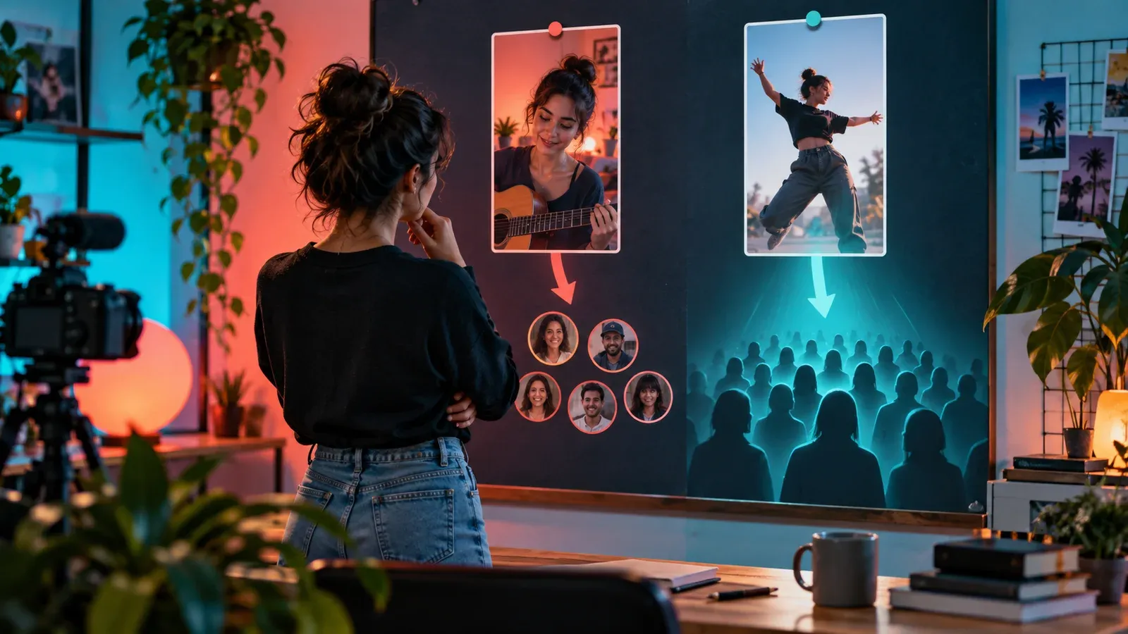 Creator comparing two vertical video concepts on an audience testing wall